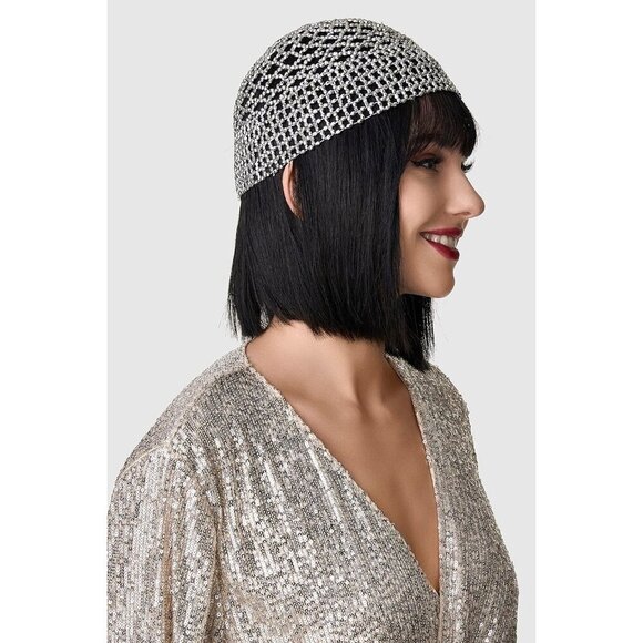 1920s Beaded Flapper Headpiece Silver Elastic Gatsby Costume Accessory